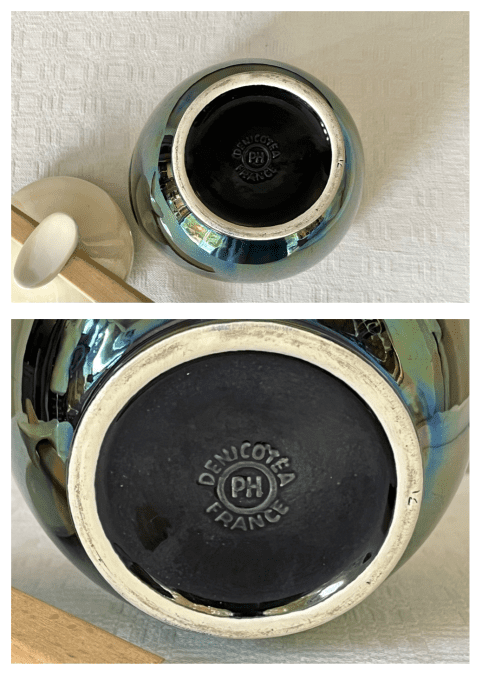 Pot à tabac ou vide poche en céramique irisée Denicotea – France, années 50/60