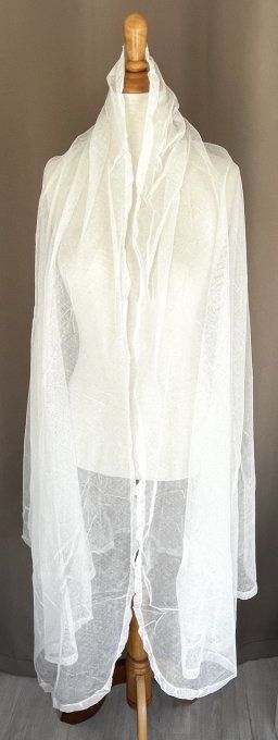 Ancien voile de mariée vintage en tulle blanc - Forme demi-lune - 