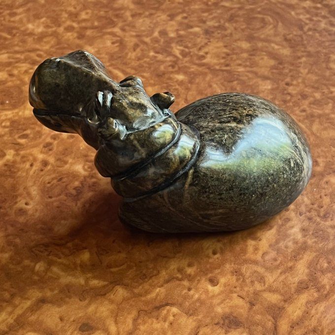 Figurine d'Hippopotame en pierre sculptée, presse papier
