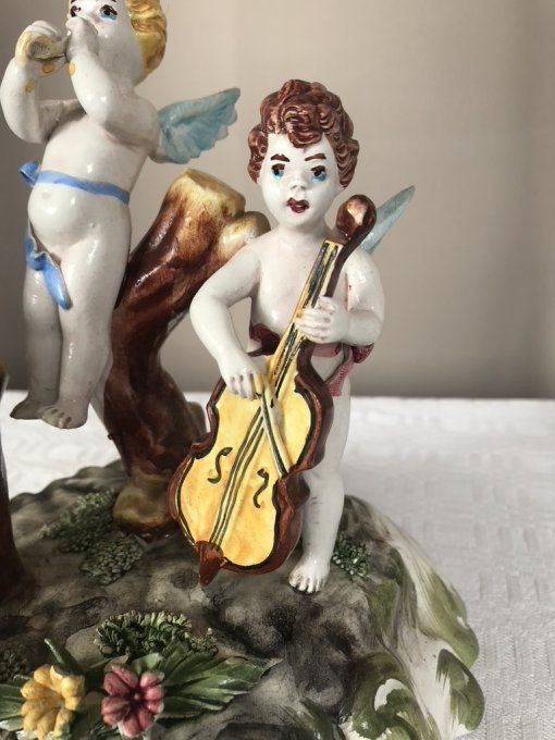 Figurine signée Bassano, 3 petits anges, puttis musiciens, Vintage