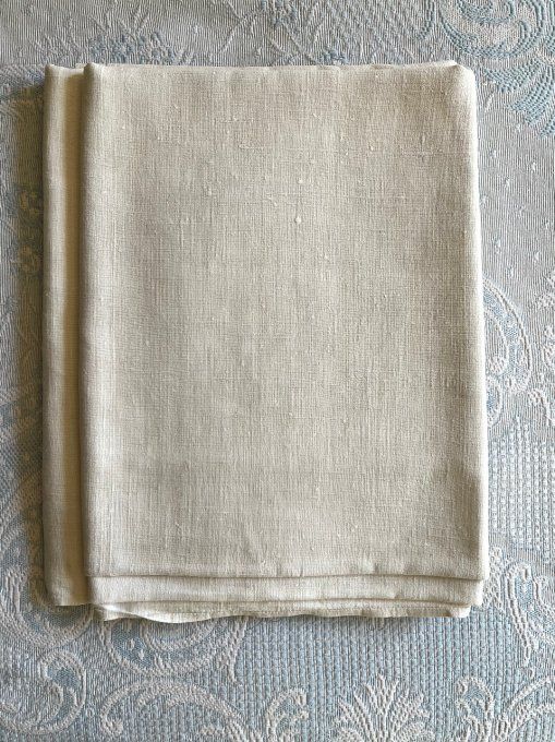 Grand drap ancien en lin, initiales F T couture centrale