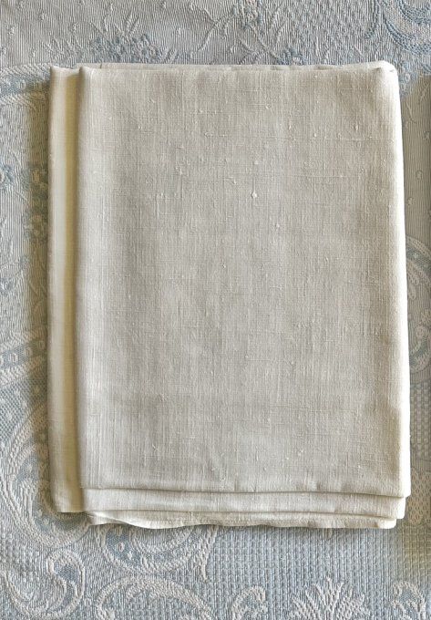 Grand drap ancien en lin monogrammé F T couture centrale