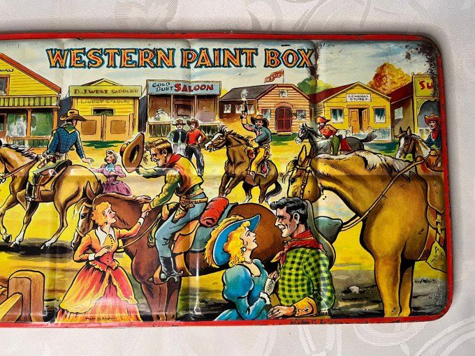 Grande Boîte de Peinture vintage, Western Paint Box, Page London, métal lithographié