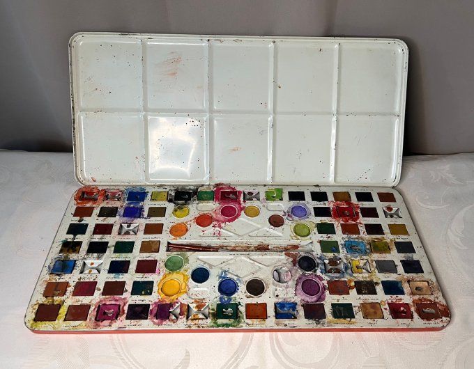 Grande Boîte de Peinture vintage, Western Paint Box, Page London, métal lithographié