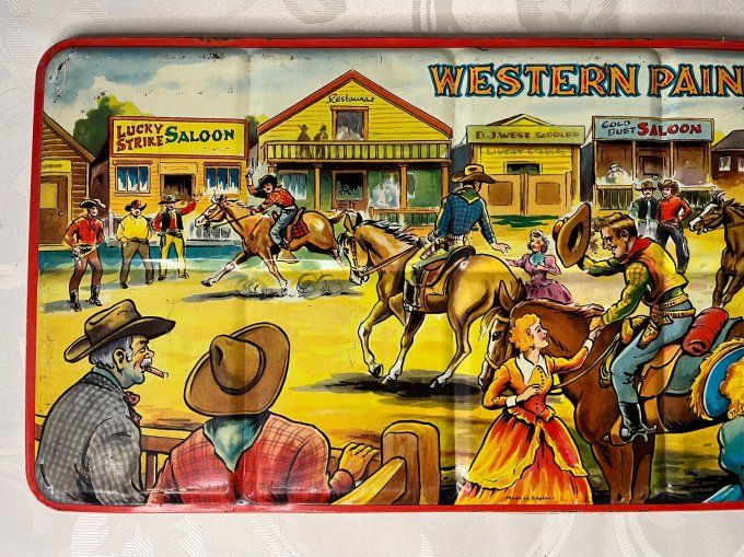 Grande Boîte de Peinture vintage, Western Paint Box, Page London, métal lithographié