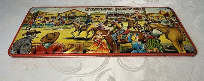 Grande Boîte de Peinture vintage, Western Paint Box, Page London, métal lithographié
