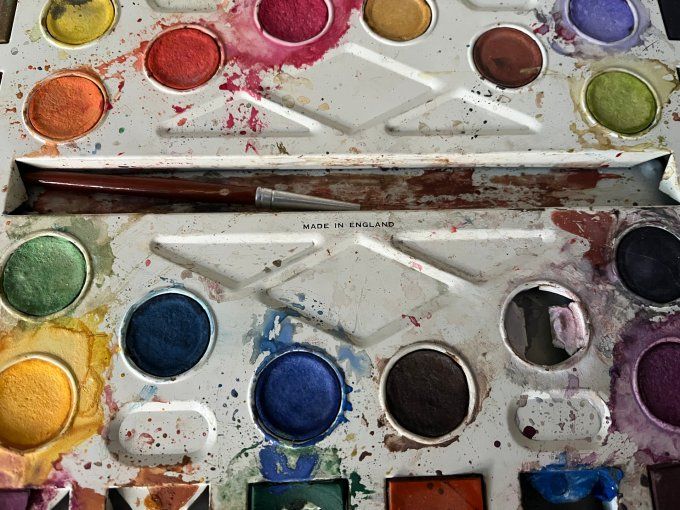 Grande Boîte de Peinture vintage, Western Paint Box, Page London, métal lithographié