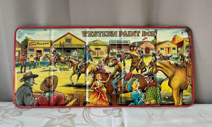 Grande Boîte de Peinture vintage, Western Paint Box, Page London, métal lithographié