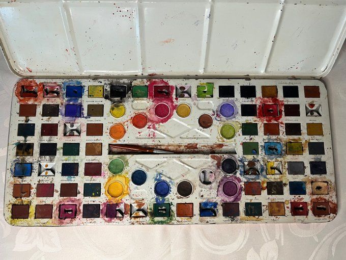 Grande Boîte de Peinture vintage, Western Paint Box, Page London, métal lithographié