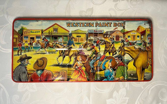 Grande Boîte de Peinture vintage, Western Paint Box, Page London, métal lithographié