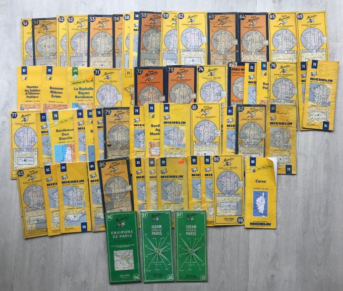 Gros lot de 58 anciens plans,  cartes routières Michelin