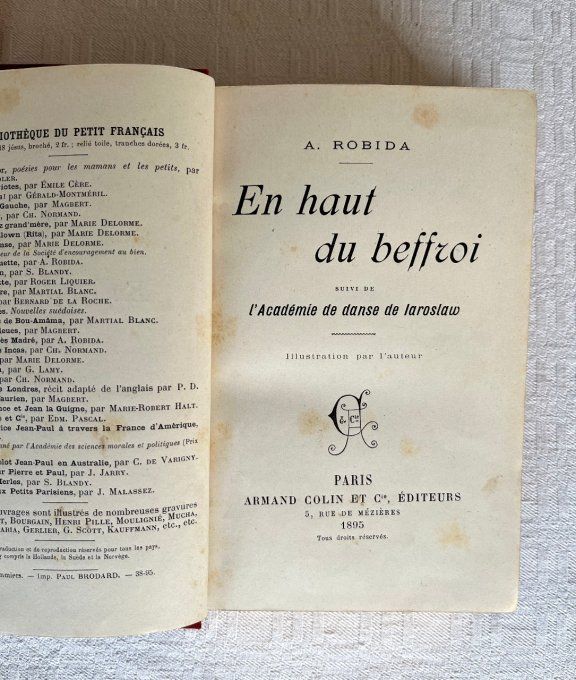Livre ancien, En haut du beffroi, A. Robida, Bibliothèque du petit français, 1895