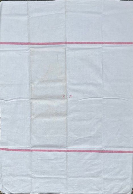 Nappe de vigneron ancienne, initiales JM, en métis ou chanvre
