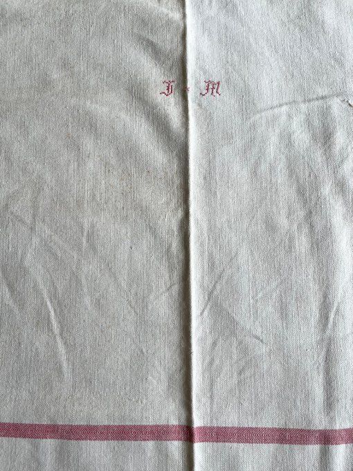Nappe de vigneron ancienne, initiales JM, en métis ou chanvre