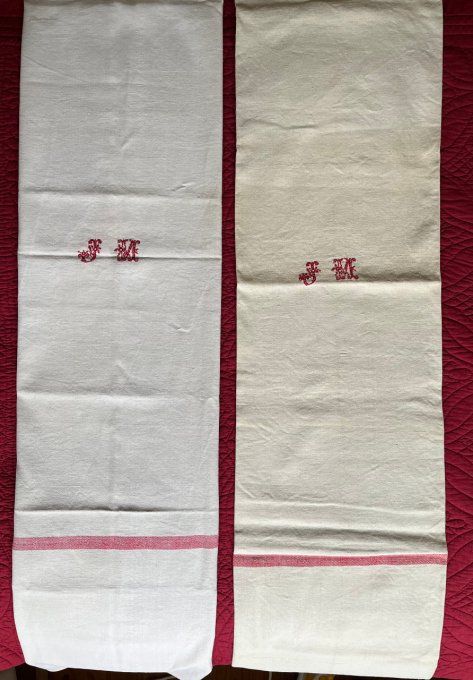 Ancienne nappe de vigneron utilisée aux moments des  vendanges, Monogramme JM