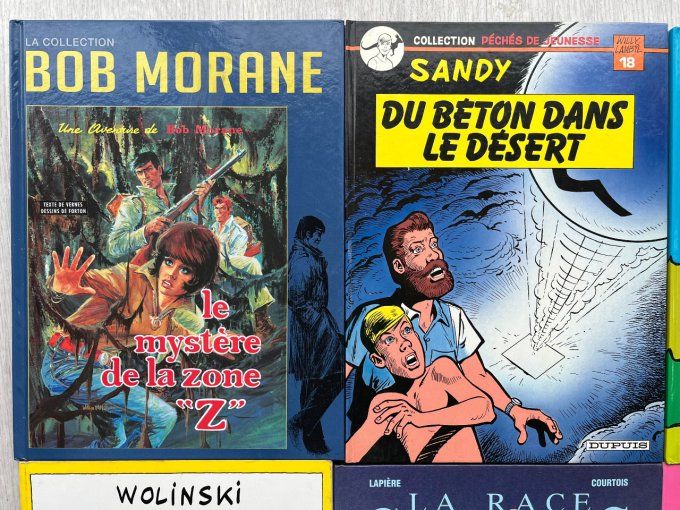 Lot de 6 bandes dessinées, Bob Morane, sandy, Snoopy, Wolonski, Cabu ... 