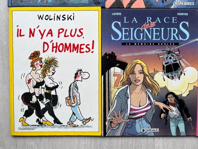 Lot de 6 bandes dessinées, Bob Morane, sandy, Snoopy, Wolonski, Cabu ... 