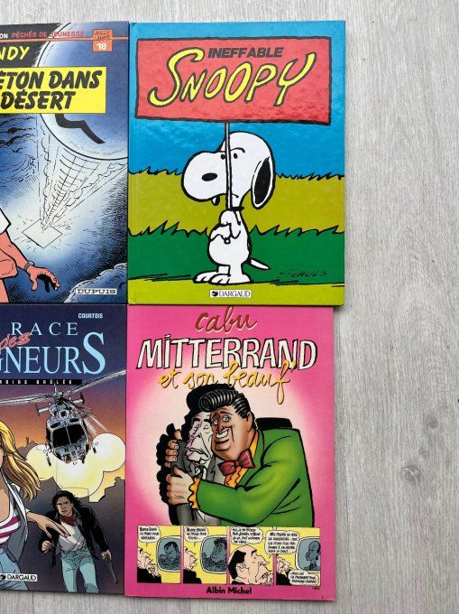 Lot de 6 bandes dessinées, Bob Morane, sandy, Snoopy, Wolonski, Cabu ... 