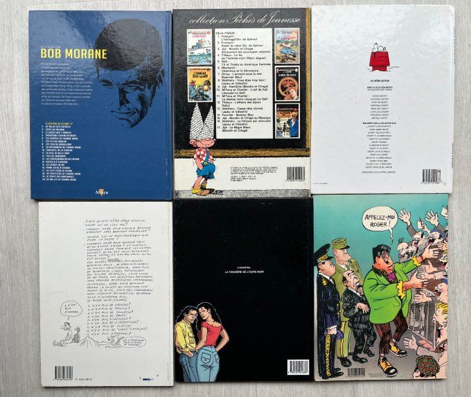 Lot de 6 bandes dessinées, Bob Morane, sandy, Snoopy, Wolonski, Cabu ... 