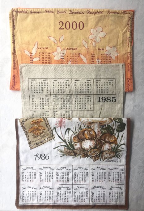 Torchons vintage, calendrier 1985, 1986 ou 2000, au choix