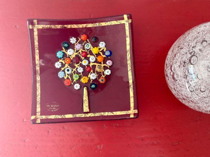 Vide poche, coupelle rouge de Murano, Arbre de vie, decor Millefiori