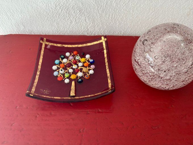 Vide poche, coupelle rouge de Murano, Arbre de vie, decor Millefiori