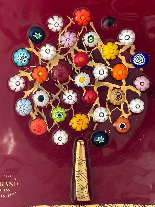 Vide poche, coupelle rouge de Murano, Arbre de vie, decor Millefiori