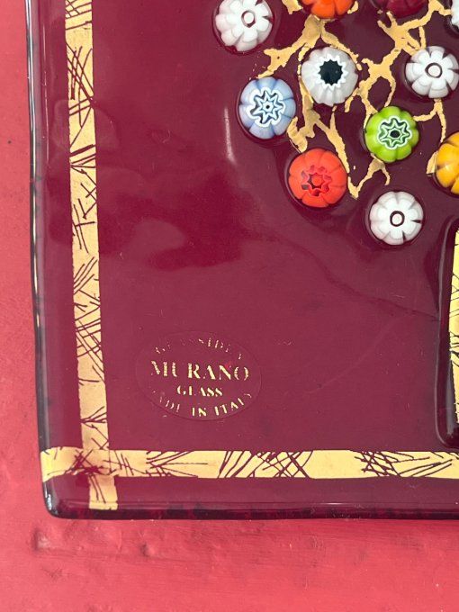 Vide poche, coupelle rouge de Murano, Arbre de vie, decor Millefiori