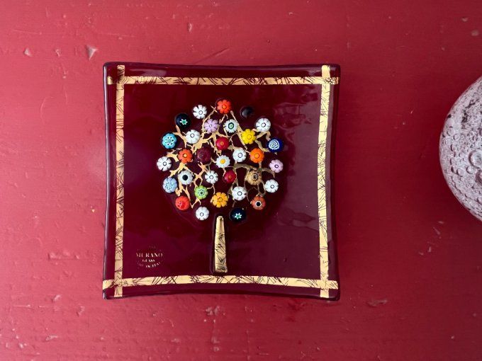 Vide poche, coupelle rouge de Murano, Arbre de vie, decor Millefiori