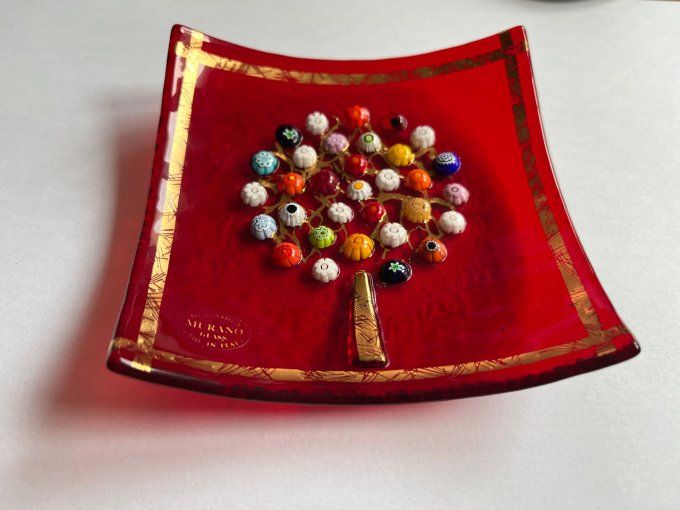 Vide poche, coupelle rouge de Murano, Arbre de vie, decor Millefiori