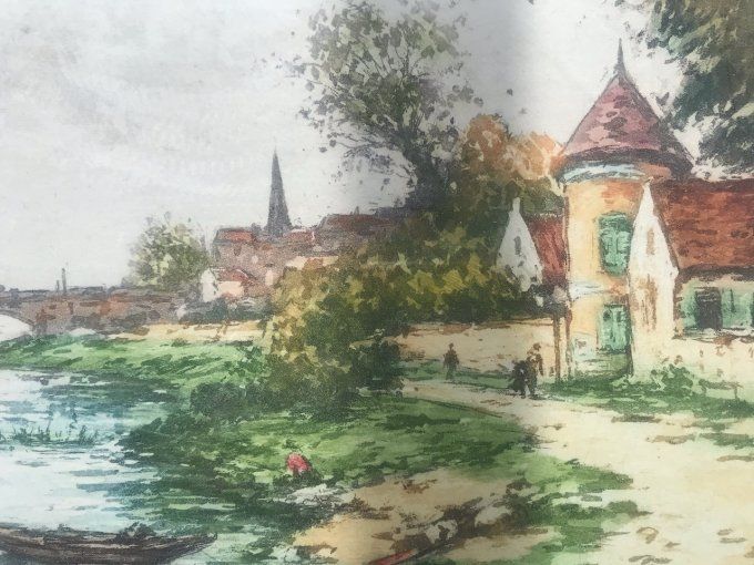 Estampe de Manuel ROBBE, 'Pont du Village', encadrée