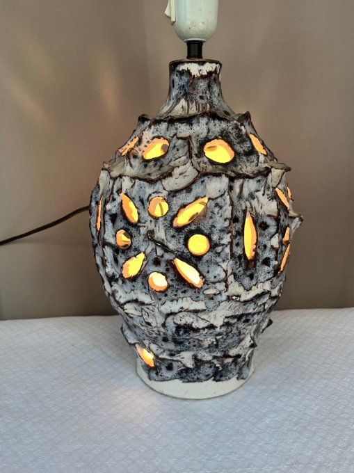 Pied de lampe vintage à double éclairage, en céramique écume de mer, Vallauris
