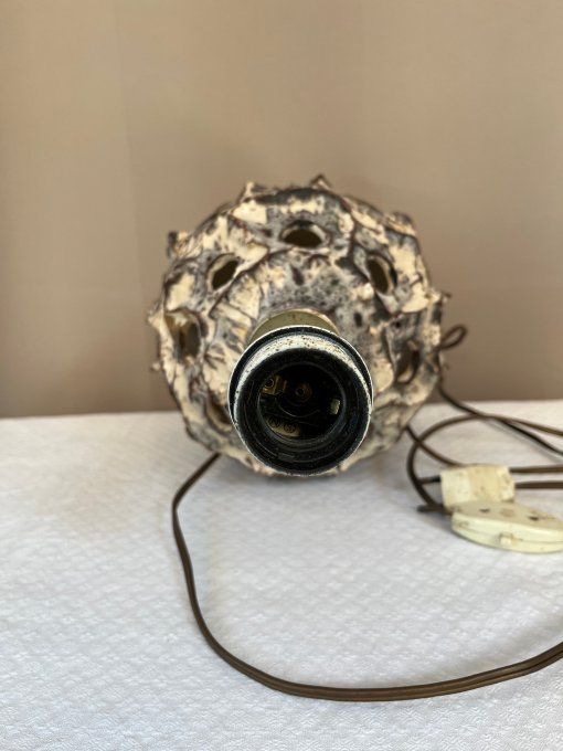 Pied de lampe vintage à double éclairage, en céramique écume de mer, Vallauris