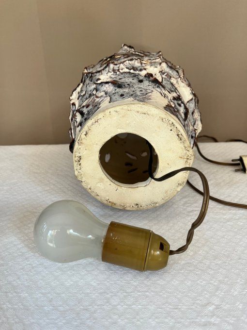 Pied de lampe vintage à double éclairage, en céramique écume de mer, Vallauris