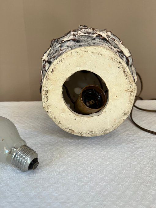 Pied de lampe vintage à double éclairage, en céramique écume de mer, Vallauris