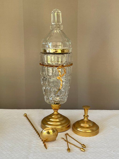 Carafe, pot pour fruits à l'alcool, avec 2 couvercles et sa louche, vintage