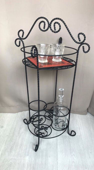 Magnifique serviteur fer forgé vintage, Porte 4 bouteilles et verres