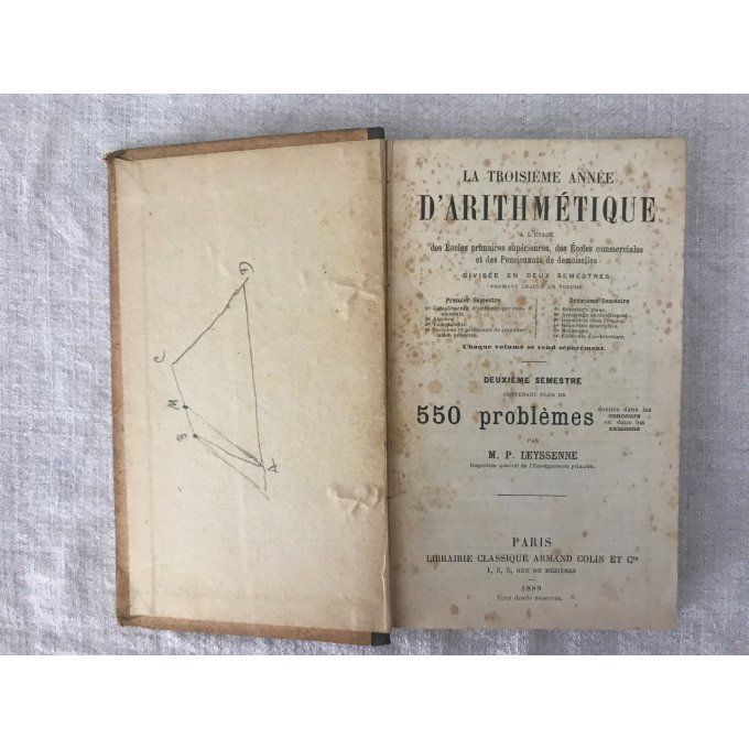 Ancien livre de mathématique, La troisième année D'Arithmétique, 1889