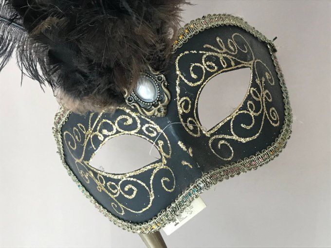 Véritable masque de carnaval, loup à baton de Venise, Maschera del Galeone, Comedia del Arte