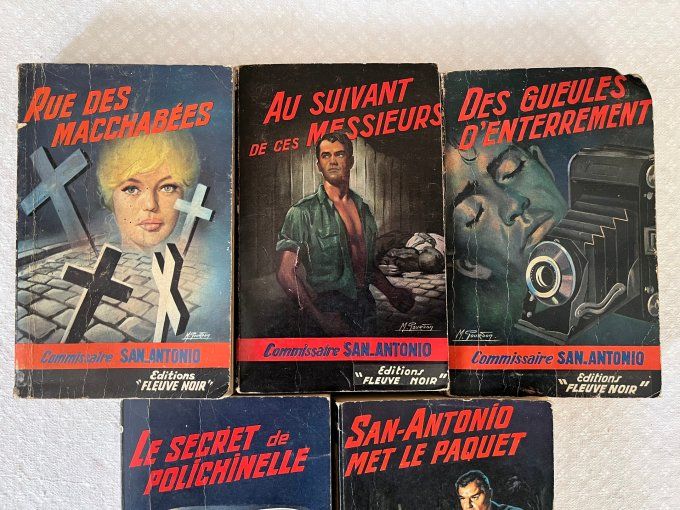 5 Anciens livres, Commissaire San Antonio, Éditions Fleuve noir, Ouvrages des années 50/60