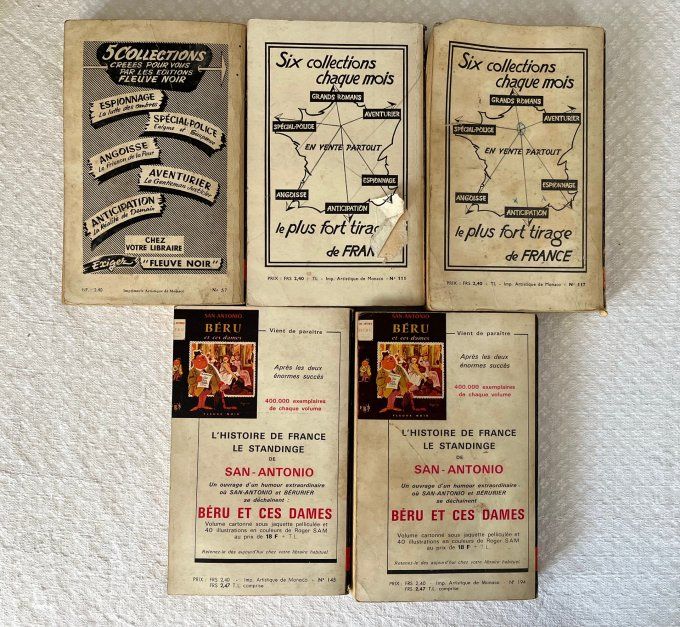 5 Anciens livres, Commissaire San Antonio, Éditions Fleuve noir, Ouvrages des années 50/60