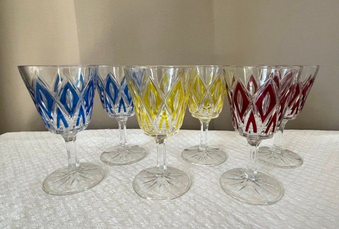 Lot de 6 verres à vin blanc Arlequin, vintage 
