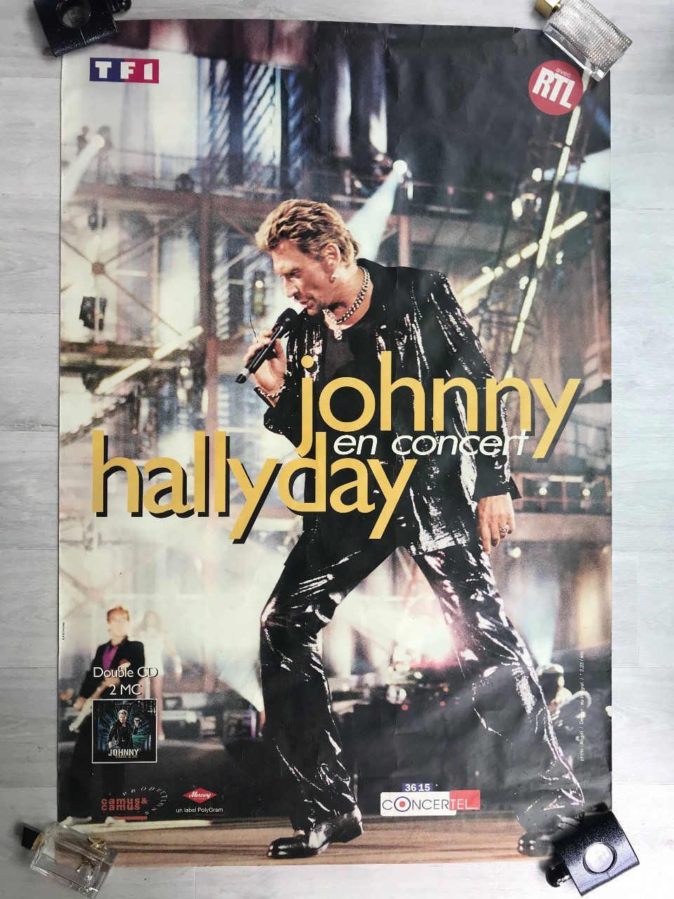 JOHNNY HALLYDAY,  Affiche originale du concert "Allume le feu" au Stade De France,  1998