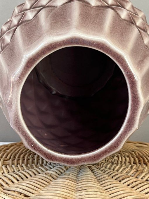 Joli vase en céramique texturé mauve / rose brun - Design Géométrique 'Ananas' 