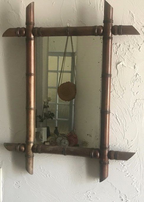 Ancien miroir en bois massif style bambou