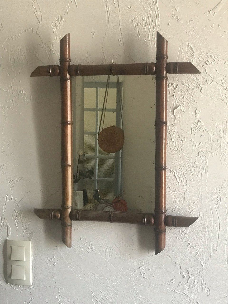 Ancien miroir en bois massif style bambou