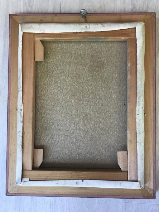 Peinture sur toile, bouquet de fleurs avec encadrement en bois