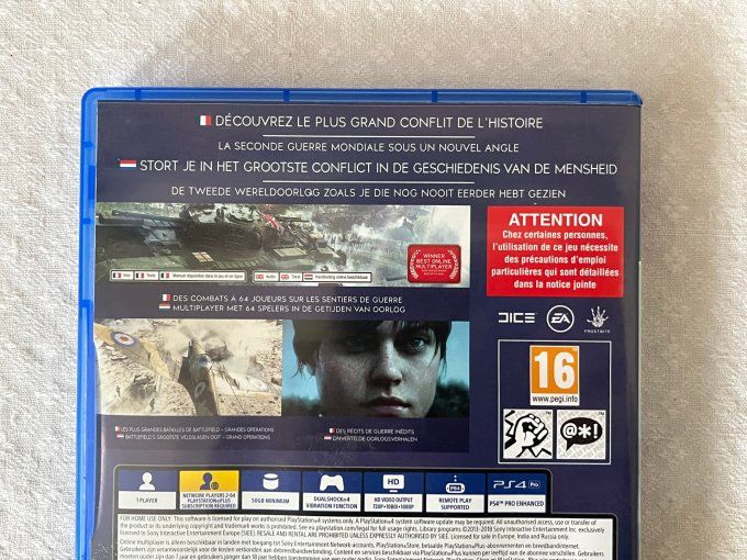Jeu PS4,  Battlefield V, de 2018. Jeu de combats.