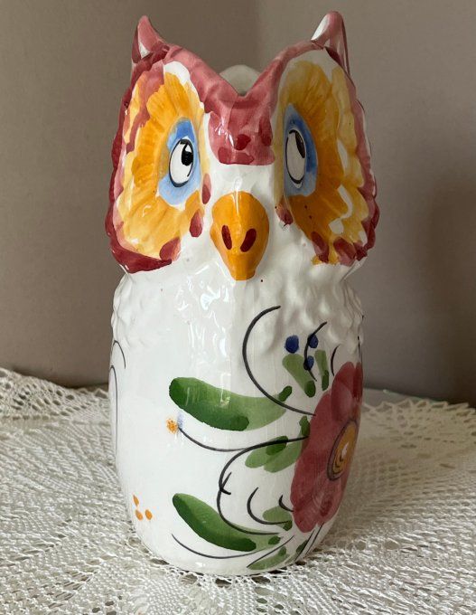 Chouette ! Une carafe en céramique vintage, barbotine en forme de chouette 