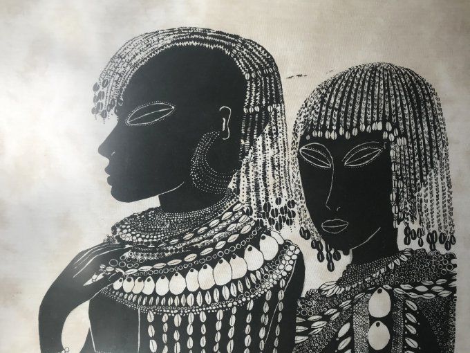Grand Batik Kennyan, peinture africaine sur coton, Mariage